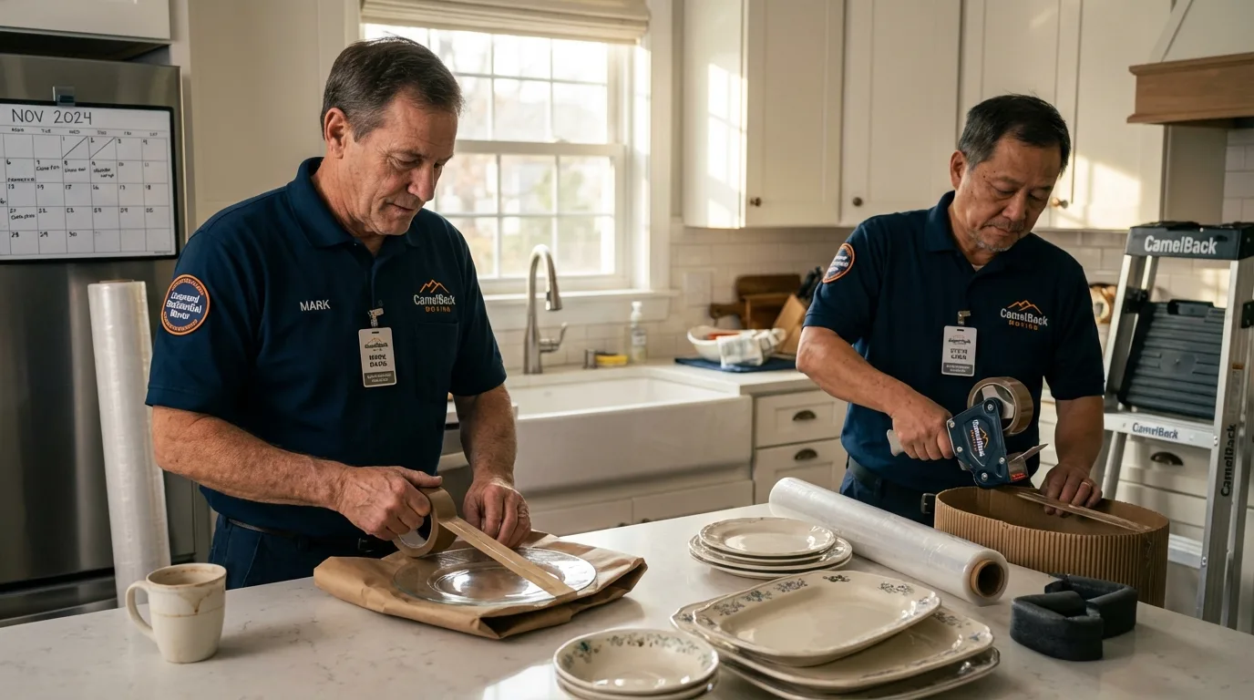 Professional crew packing kitchen dishware in Folsom, CA